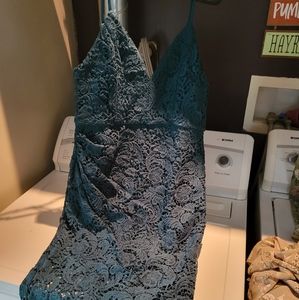 Green lace dress just below knees